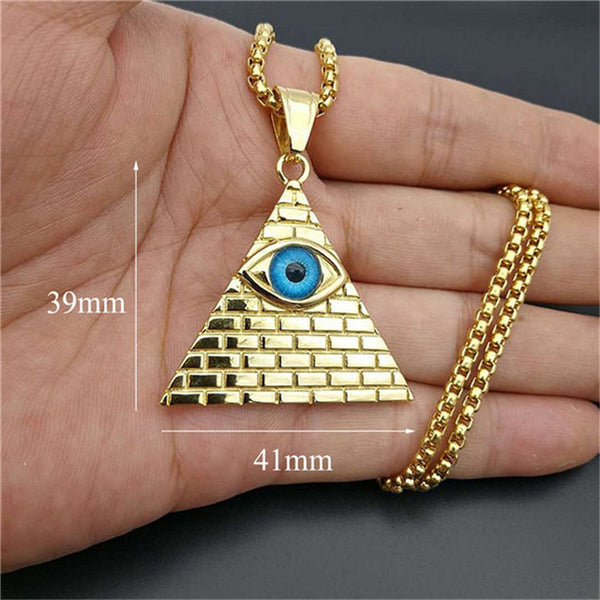 Gold Pyramid Eye Pendant Necklaces-ToShay.org