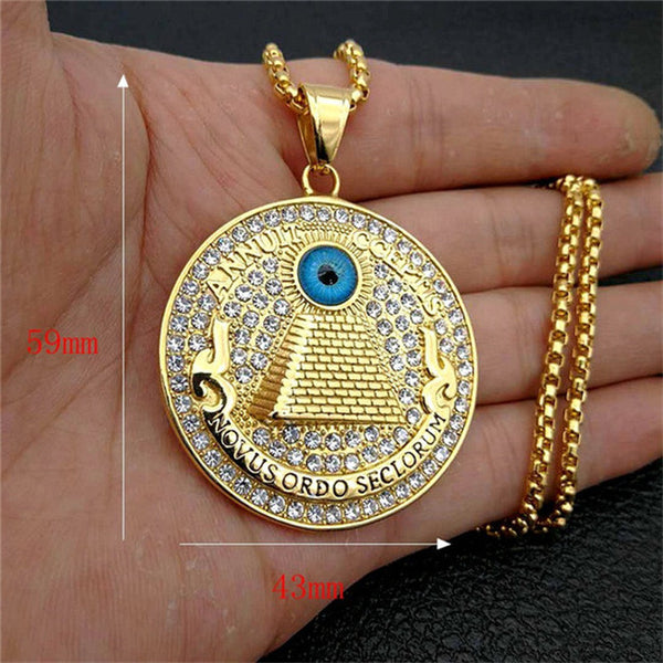 Gold Pyramid Eye Pendant Necklaces-ToShay.org