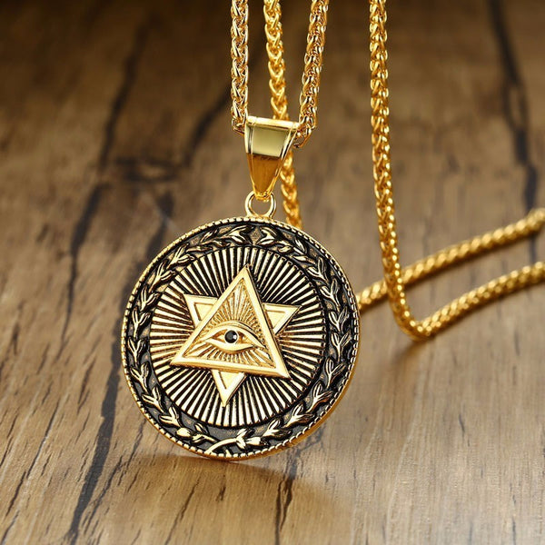 Gold Eye Double Triangle Pendant Necklace-ToShay.org