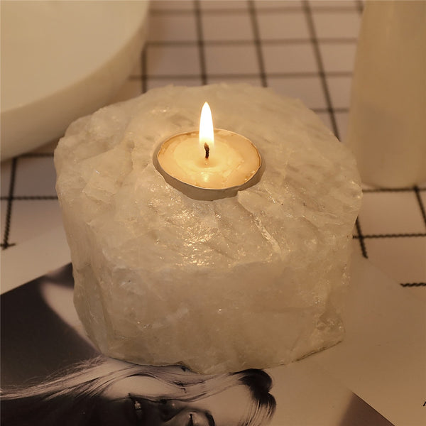 White Quartz Crystal Candle Holder-ToShay.org