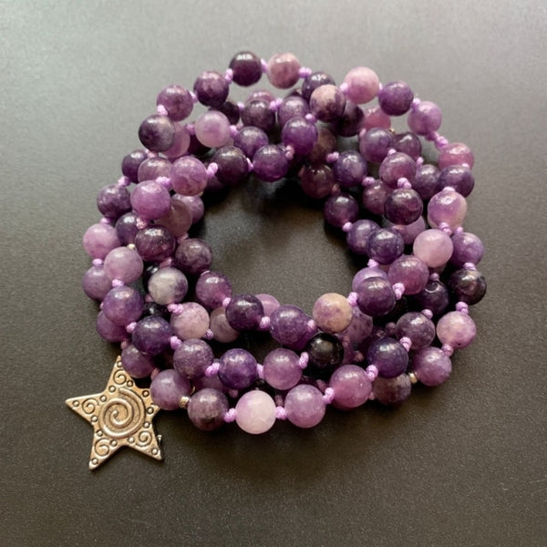 Purple Lepidolite Crystal Bead Bracelet-ToShay.org