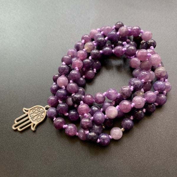 Purple Lepidolite Crystal Bead Bracelet-ToShay.org