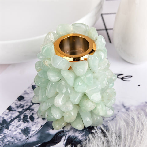 Green Prehnite Candle Holder-ToShay.org