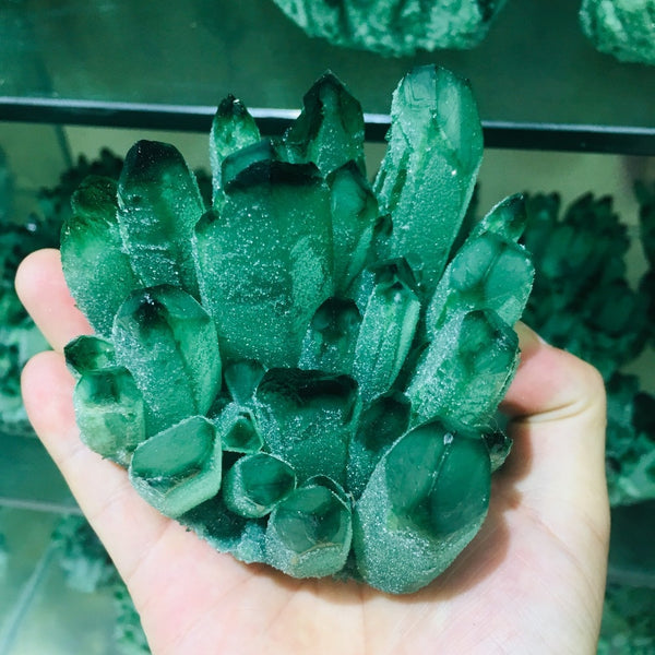 Green Frosted Quartz Crystal Cluster-ToShay.org