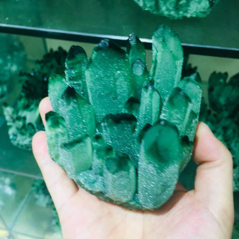 Green Frosted Quartz Crystal Cluster-ToShay.org