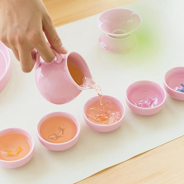 Goldfish Celadon Pink Tea Sets-ToShay.org