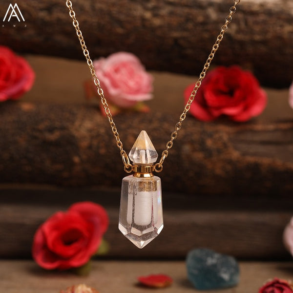 Mixed Gemstone Perfume Bottle Necklaces-ToShay.org