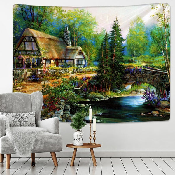 Fairy Tale Forest Cottage Tapestry-ToShay.org
