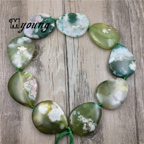 Green Cherry Stone Slice Beads-ToShay.org