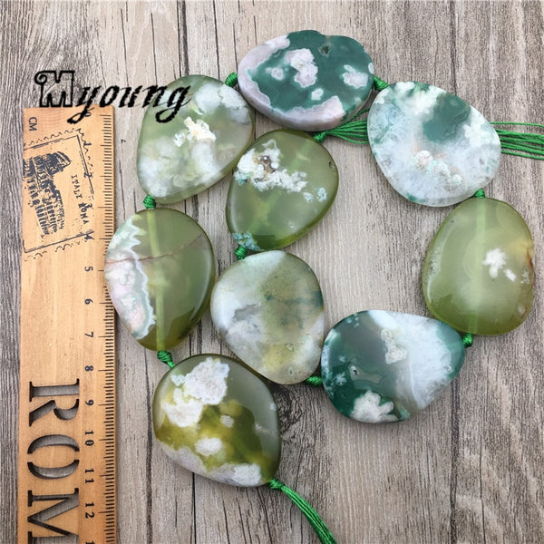 Green Cherry Stone Slice Beads-ToShay.org