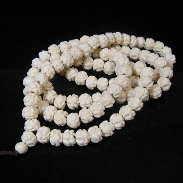 White Padma Lotus Prayer Beads-ToShay.org