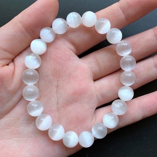 White Selenite Crystal Bead Bracelet-ToShay.org