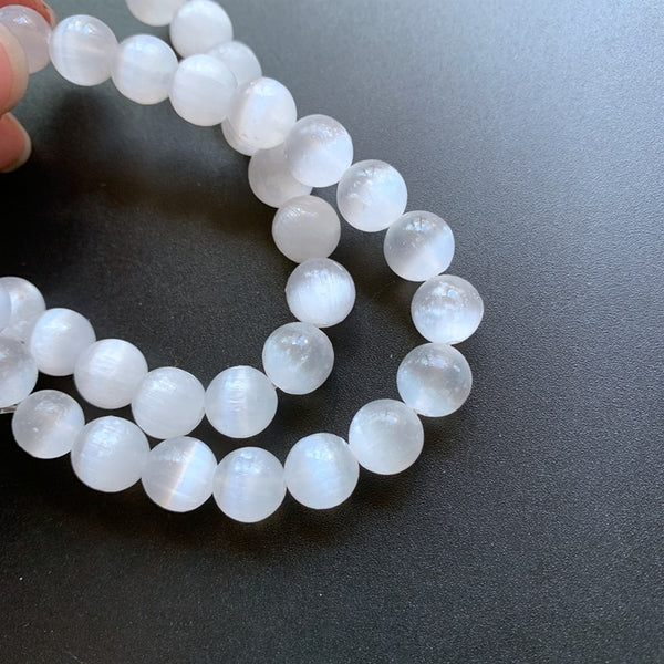 White Selenite Crystal Bead Bracelet-ToShay.org