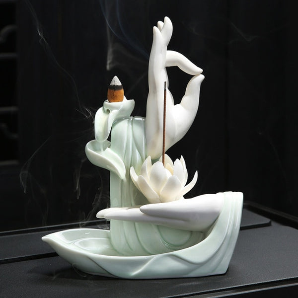 White Buddha Hand Incense Burner-ToShay.org