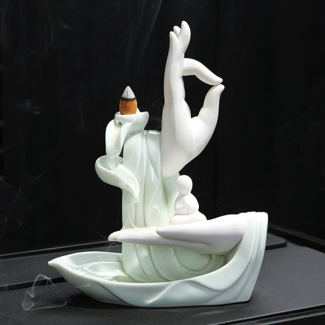 White Buddha Hand Incense Burner-ToShay.org