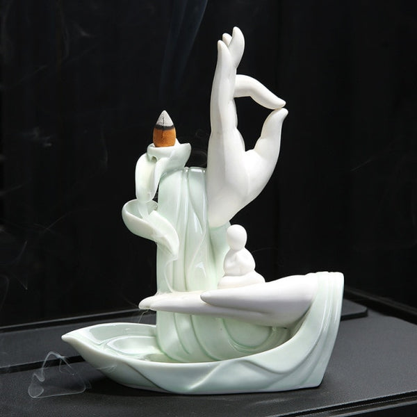 White Buddha Hand Incense Burner-ToShay.org