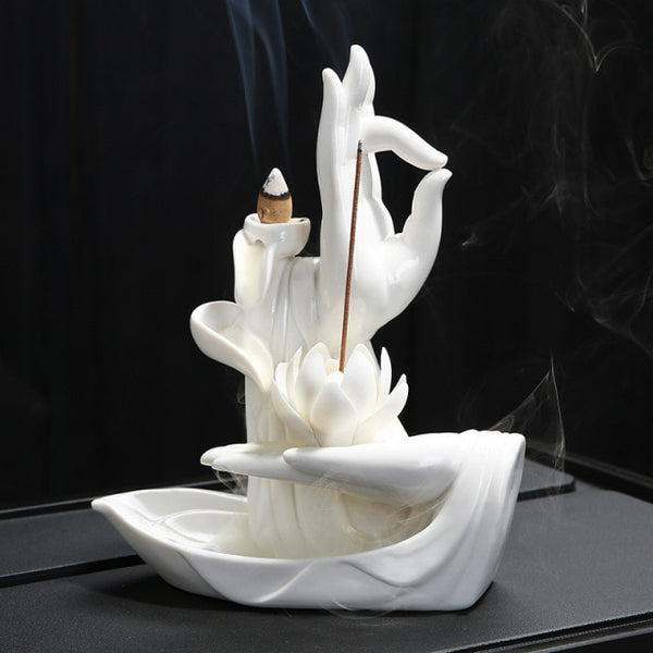 White Buddha Hand Incense Burner-ToShay.org