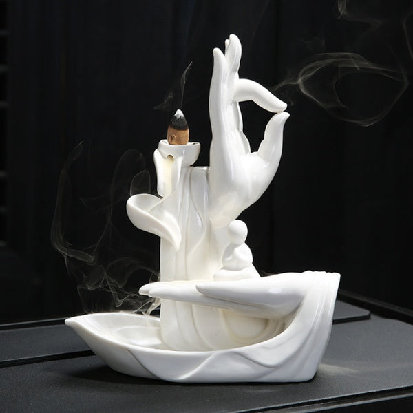 White Buddha Hand Incense Burner-ToShay.org
