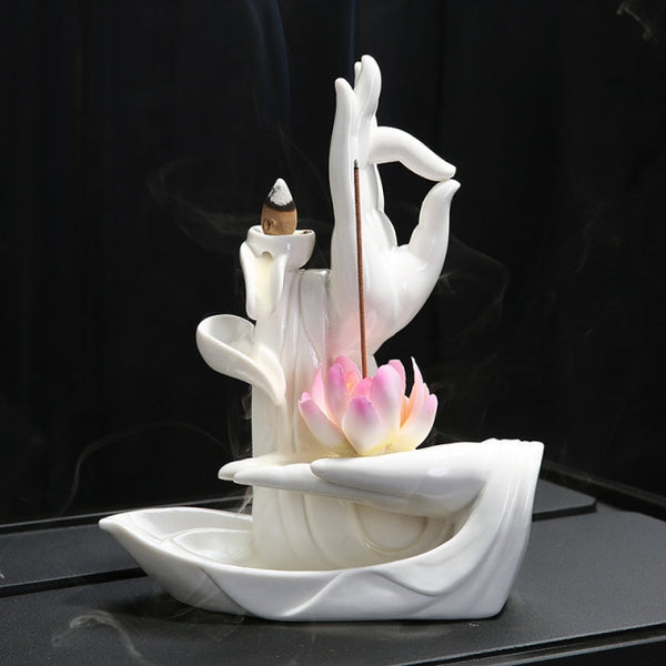 White Buddha Hand Incense Burner-ToShay.org