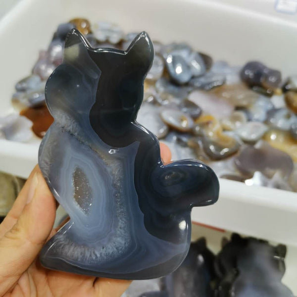 Grey Agate Geode Cat Statue-ToShay.org