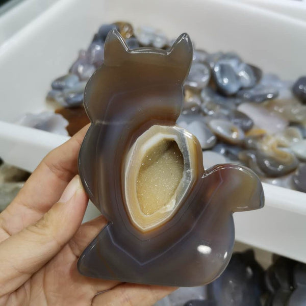 Grey Agate Geode Cat Statue-ToShay.org