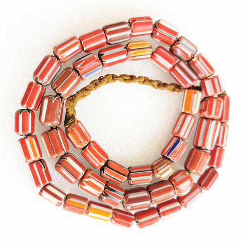 Red Strip Barrel Beads-ToShay.org