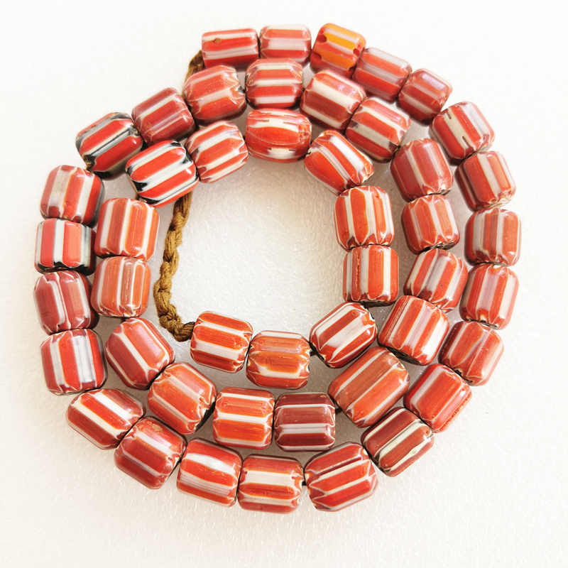 Red Strip Barrel Beads-ToShay.org