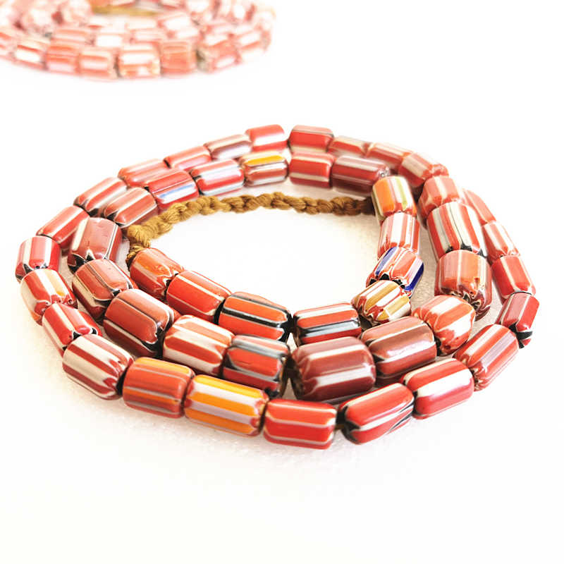 Red Strip Barrel Beads-ToShay.org