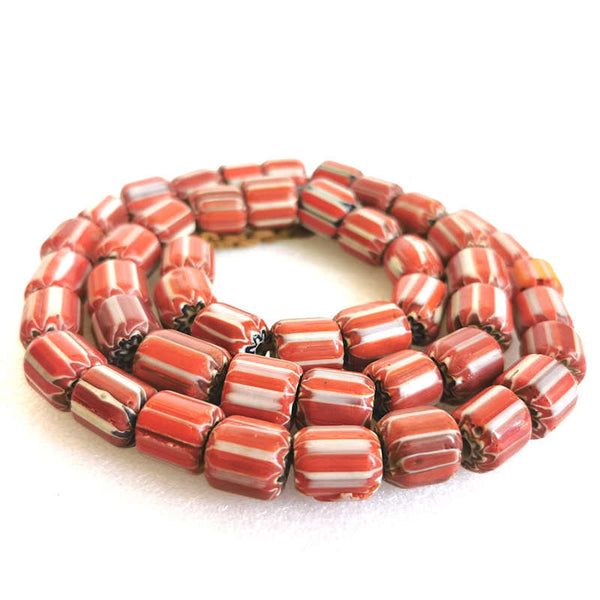 Red Strip Barrel Beads-ToShay.org