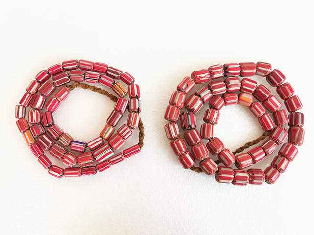 Red Strip Barrel Beads-ToShay.org