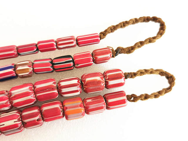 Red Strip Barrel Beads-ToShay.org