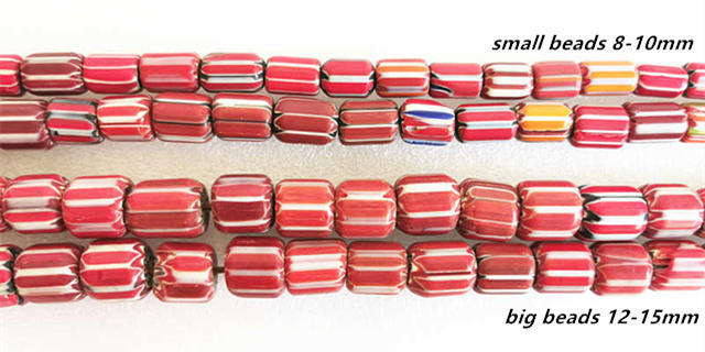 Red Strip Barrel Beads-ToShay.org