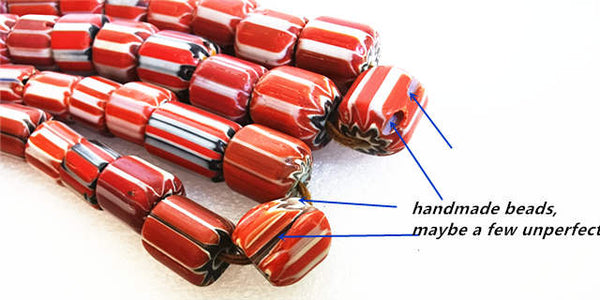 Red Strip Barrel Beads-ToShay.org