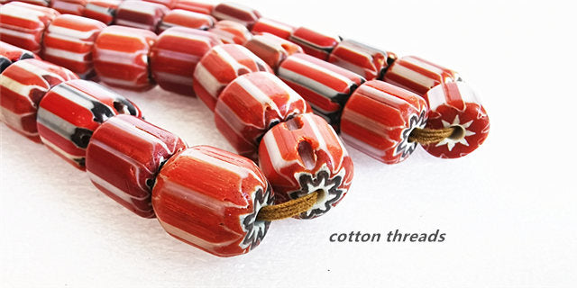 Red Strip Barrel Beads-ToShay.org