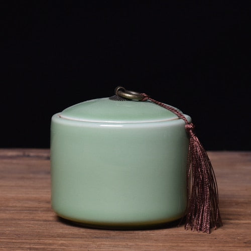 Crackle Glaze Celadon Tea Caddy-ToShay.org