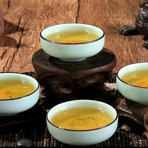 Goldfish Celadon Tea Cups-ToShay.org