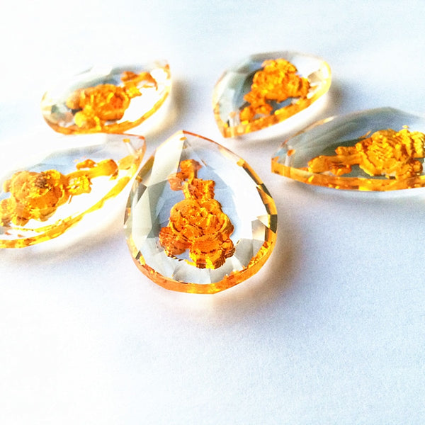 Clear Crystal Gold Rose Pendants-ToShay.org