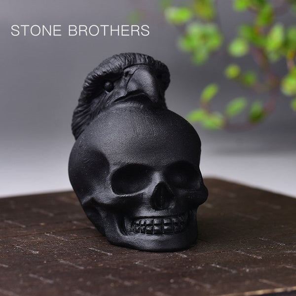 Black Obsidian Stone Hawk Skull-ToShay.org