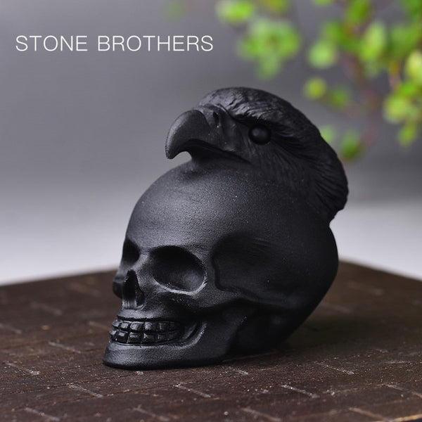 Black Obsidian Stone Hawk Skull-ToShay.org