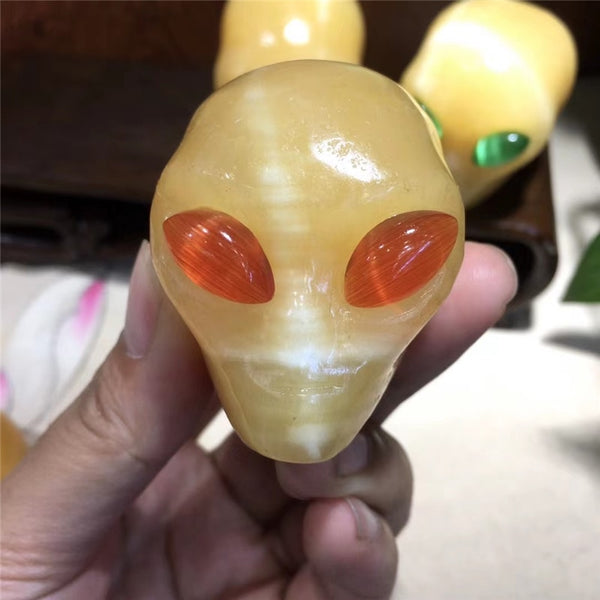 Yellow Calcite Crystal Eye Alien Skull-ToShay.org