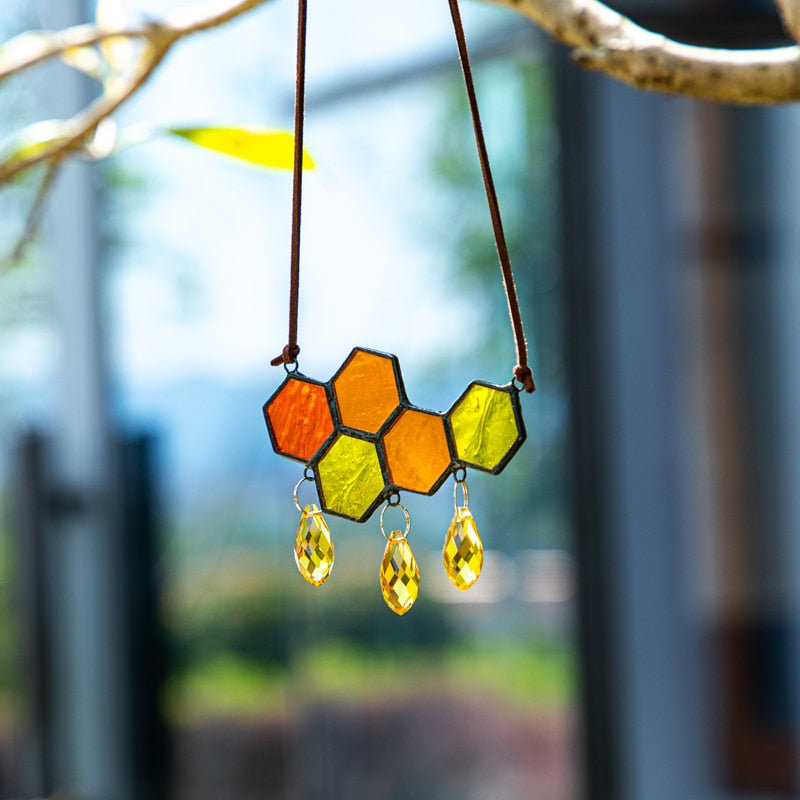 Honeycomb Stained Glass Pendant-ToShay.org