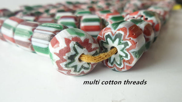 Red Green Stripe Barrel Beads-ToShay.org