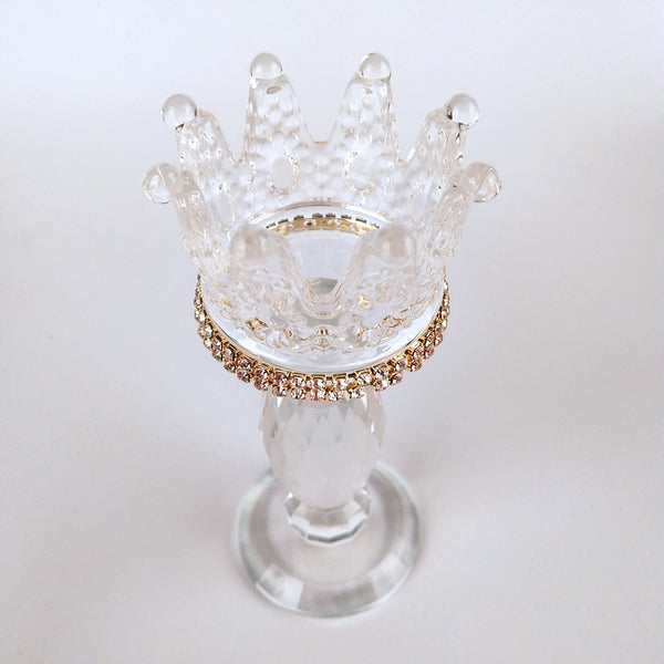 Clear Crystal Crown Candle Holder-ToShay.org