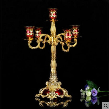 Gold 5 Arms Embossed Candelabras-ToShay.org