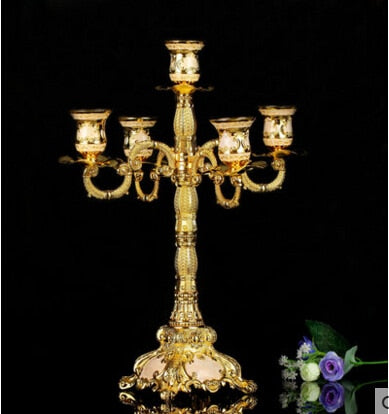 Gold 5 Arms Embossed Candelabras-ToShay.org