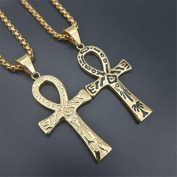 Gold Ankh Cross Pendant Necklace-ToShay.org