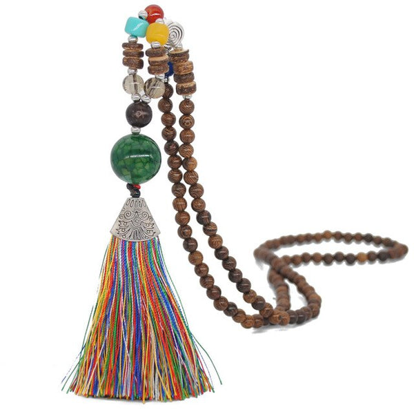 Wood Bead Tassel Necklaces-ToShay.org
