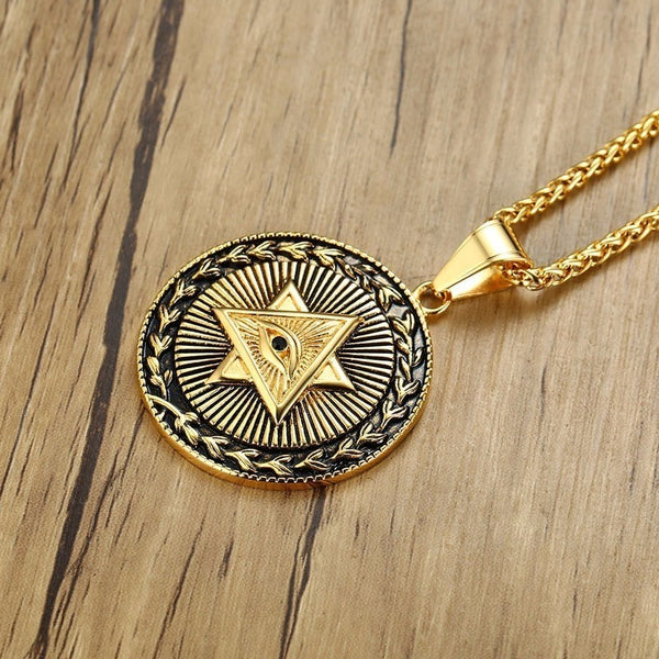 Gold Eye Double Triangle Pendant Necklace-ToShay.org
